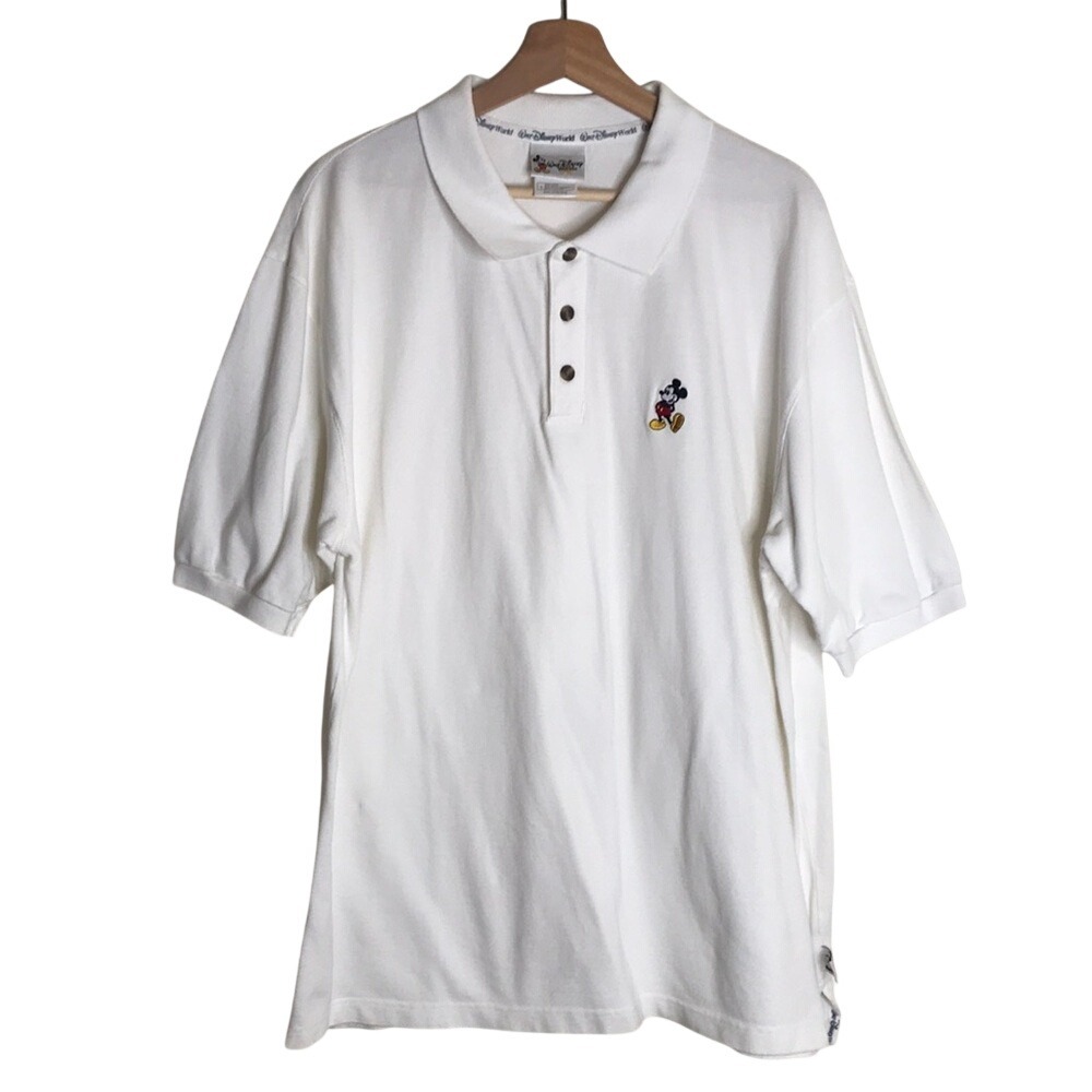 Walt‎ Disney World Men's Mickey Mouse Embroidered Polo Shirt White Large